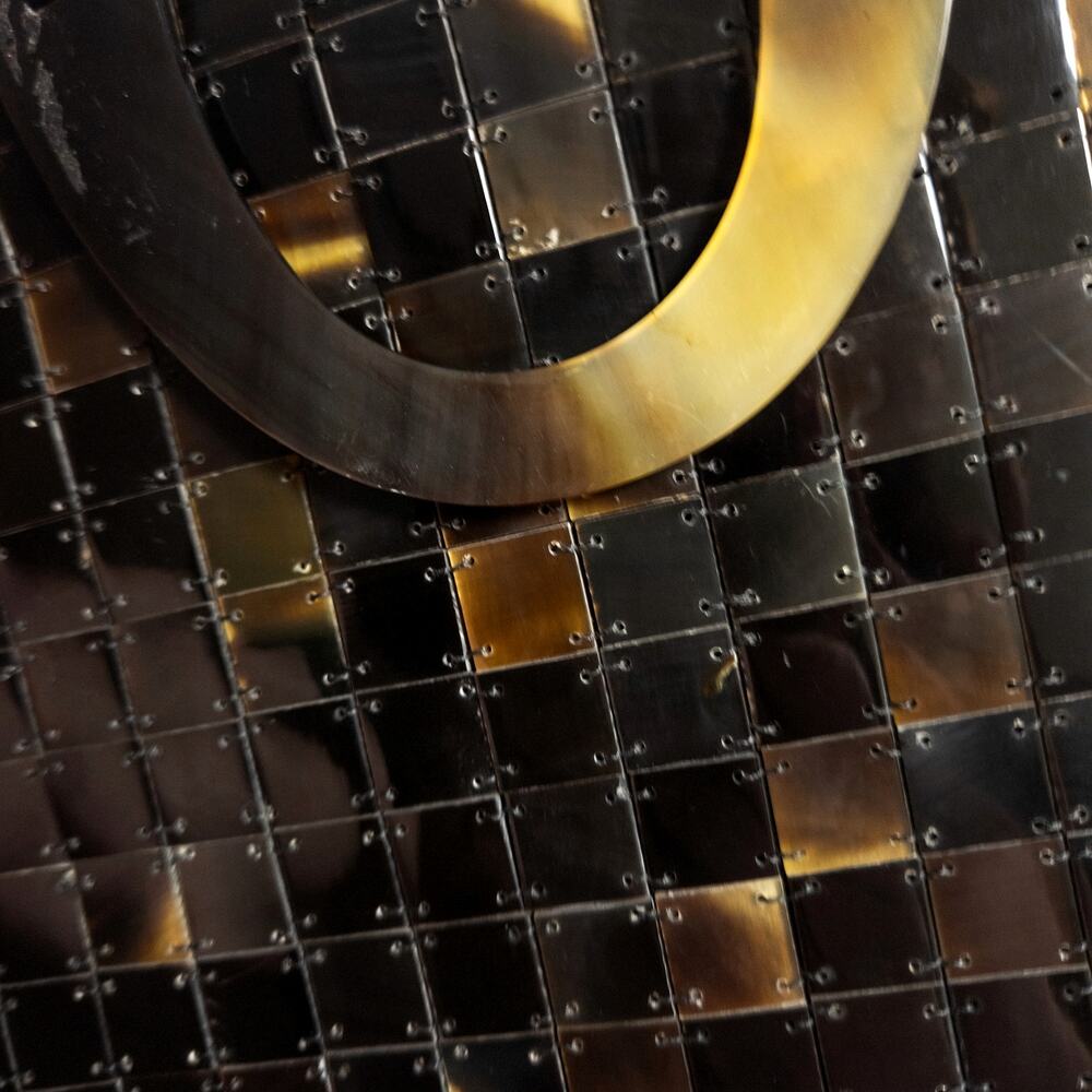 Vintage Mosaic Tile Handbag Brown Black Sculptural Top Handle Purse - Picture 5 of 7